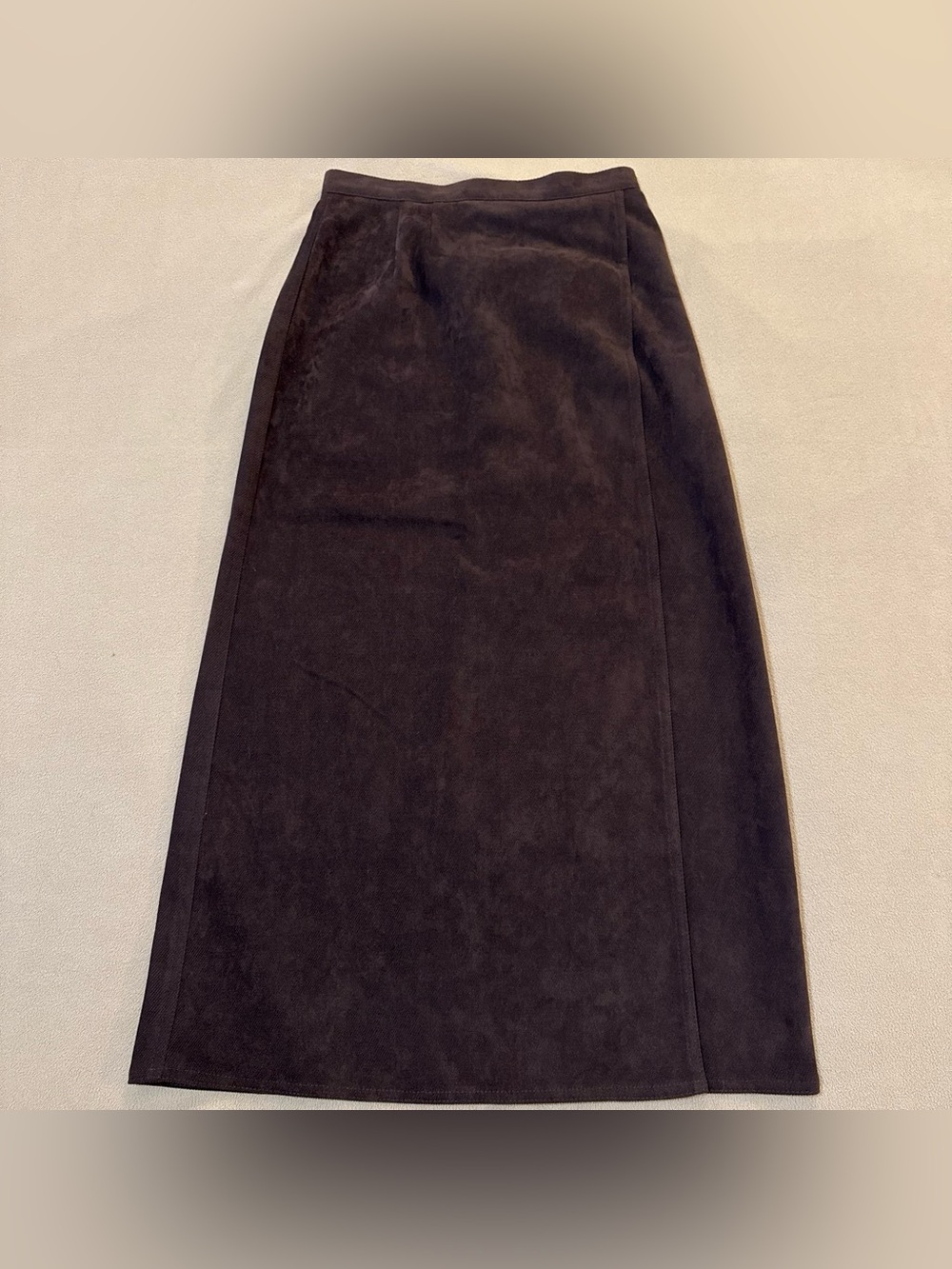 Talbots Petites - brown fine corduroy midi skirt with a faux wrap structure